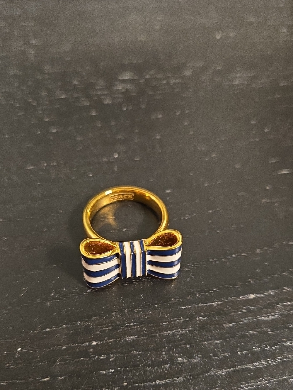Coach Womens Bow Ring with Navy and White Stripes Size 7
